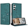 For Samsung Galaxy A56 5G Embossed Kitten Phone Leather Case with Lanyard(Dark Green)