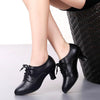 Latin Dance Shoes Women Leather Square Dance Soft Soled Medium Heels Shoes, Size: 34(Black Velvet)