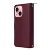 For iPhone 15 Plus / 14 Plus Nine-card Slots Zipper Wallet Bag Leather Phone Case(Wine Red)
