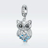 S925 Sterling Silver Blue Zircon Movable Owl Pendant DIY Bracelet Accessories, Style:Pendant