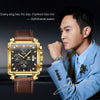 OLEVS 9925 Men Square Dial Multifunctional Waterproof Quartz Watch(Black + Gold)