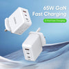 DUZZONA T9 65W Dual USB-C / Type-C+USB GaN Fast Charger, Specification:UK Plug