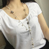 Pearl Five-petal Flower Long Necklace Female tassel Long Sweater Chain(Black)