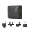 GAN 65W PD45W Dual Type-C / QC3.0 USB  Multi Compatible Charger + 2m USB-C to USB-C Data Cable EU + UK + AU +US Plug Black