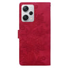For Redmi Note 12 Pro+ 5G Global Lace Floral Embossed Magnetic Buckle PU Phone Case With Wrist Strap(Red)