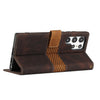 For Samsung Galaxy S24 Ultra 5G Grid Stitching Leather Phone Case with Lanyard(Brown)