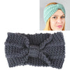 Winter Knitted Headband Turban Women Crochet Bow Wide Stretch Hairband Head Wrap(Dark Grey)