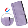For Samsung Galaxy M14 5G Global Line Splicing Buckle Retro Leather Phone Case(Purple)