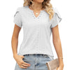 Women V-Neck Button Hollow Loose Short Sleeve T-Shirt Blouse, Size: S(White)