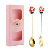 2pcs /Pack Christmas Gift Spoon Cartoon Fruit Fork Dessert Coffee Scoop, Style: Elderly (Pink Box)