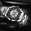 BINBOND S033 Hollowed Mechanical 30m Waterproof Luminous Quartz Watch, Color: White Steel-White