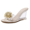 Woman Glass Rhinestone Wedge Heels, Shoe Size:39(Gold)