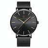 KEMANQI Simple Ultra-thin Waterproof Steel Mesh Belt Quartz Watch for Men(Ultra-thin Mesh belt black dial)