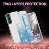 For Samsung Galaxy S22 5G Gradient Glitter Flower All-inclusive Phone Case(Blue)