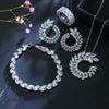 4 PCS/Set Leaf Shape Fashion CZ Necklace Earring Bracelet and Ring Sets, Ring  Size:8