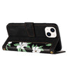 For iPhone 13 Pro Floral Pattern Leather Phone Case with Lanyard(Black)
