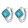 S925 Sterling Silver Square Turquoise Ear Buckle Women Earrings