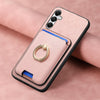 For Samsung Galaxy A05s Retro Cross Leather Ring Vertical Insert Card Bag MagSafe Phone Case(Pink)
