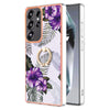 For Samsung Galaxy S25 Ultra 5G Electroplating Pattern IMD TPU Shockproof Case with Rhinestone Ring Holder(Purple Flower)
