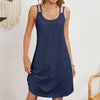 Women Summer Round Neck Halter Loose Sleeveless Dress, Size: XXL(Navy)