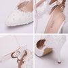 Women Shoes Lace Pearl Princess Pointed Shoes, Size:39(White 9.5 cm)