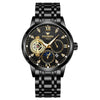 FNGEEN 2166 Men Three-eye Hollow Quartz Watch Student Sports Electronic Watch(Black Steel Black Surface Gold Nails)