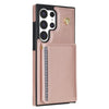 For Samsung Galaxy S22 Ultra 5G Three Fold Card Bag Phone Case with Long Lanyard(Rose Gold)