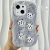 For iPhone 15 Cute Embroidery Plush Silicone Phone Case(Gray Cat)