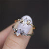 White Opal Ring Women Crystals Engagement Rings, Ring Size:11(Gold)