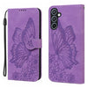 For Samsung Galaxy A16 5G Retro Skin Feel Butterflies Embossing Horizontal Flip Leather Phone Case(Purple)