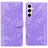 For Samsung Galaxy S25+ 5G Lace Floral Embossed Magnetic Buckle PU Phone Case With Wrist Strap(Purple)