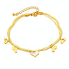 OPK GZ193 Stainless Steel Double Layers Heart Anklet(Gold)
