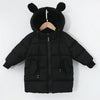 Winter Children Mid-length Thick Warm Down Jacket Cartoon Animal Ear Shape Hooded Cotton Jacket, Height:80cm(Black)