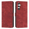 For Samsung Galaxy A56 5G Skin Feel Stripe Pattern Leather Phone Case with Long Lanyard(Red)