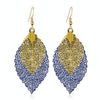 Double-layered Leaves Tassel Earrings Simple Retro Metal Leaf-ears Ornaments(Royalblue Yellow)
