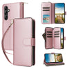 For Samsung Galaxy A14 Nine-card Slots Zipper Wallet Bag Leather Phone Case(Rose Gold)