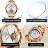 JIN SHI DUN 8812 Women Simple Hollowed Waterproof Automatic Mechanical Watch(Rose Gold Steel Strip White)