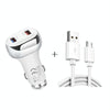 YSY-312 2 in 1 18W Portable QC3.0 Dual USB Car Charger + 1m 3A USB to Micro USB Data Cable Set(White)