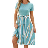 Women Spring Summer Round Neck Splicing Printed Short Sleeve Big Hem Dress, Size: XL(Pea Green)