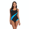 Women Comfortable Triangle One-Piece Swimsuit With Chest Pad, Size: S(Black+Lake Blue)