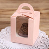 50 Pieces Muffin Cup Cake Box Portable Window Cake Packaging Box(Pink)