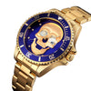 SKMEI 9195 Fashion Water-inlaid Drill Skull Nightlight Waterproof Quartz Watch Steel Strip Watch for Men(Golden Blue)