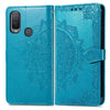 For Alcatel 1L 2021 Mandala Flower Embossed Horizontal Flip Leather Case with Holder & Three Card Slots & Wallet & Lanyard(Blue)