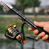 37cm Portable Telescopic Sea Fishing Rod Mini Fishing Pole, Extended Length : 2.3m, Black Clip Reel Seat