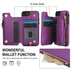 For iPhone SE 2022 / 2020 / 8 Double Flap Zipper RFID Leather Phone Case with Short Lanyard(Dark Purple)