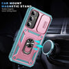 For Samsung Galaxy S25 5G Sliding Camshield TPU Hybrid PC Phone Case with Holder(Pink+Green)