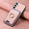 For Samsung Galaxy A35 5G Retro Cross Leather Ring Vertical Insert Card Bag MagSafe Phone Case(Pink)