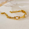 OPK GS1571 Simple Retro Pearl Chain Stainless Steel Gold Plated Bracelet(Gold)