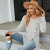 Autumn And Winter Round Neck Button Split Loose Long-Sleeved T-Shirt Top, Size: L(Light Grey)