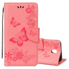 For Galaxy J7 (2017) (EU Version) Pressed Flowers Butterfly Pattern Horizontal Flip Leather Case with Holder & Card Slots & Wallet & Lanyard (Pink)